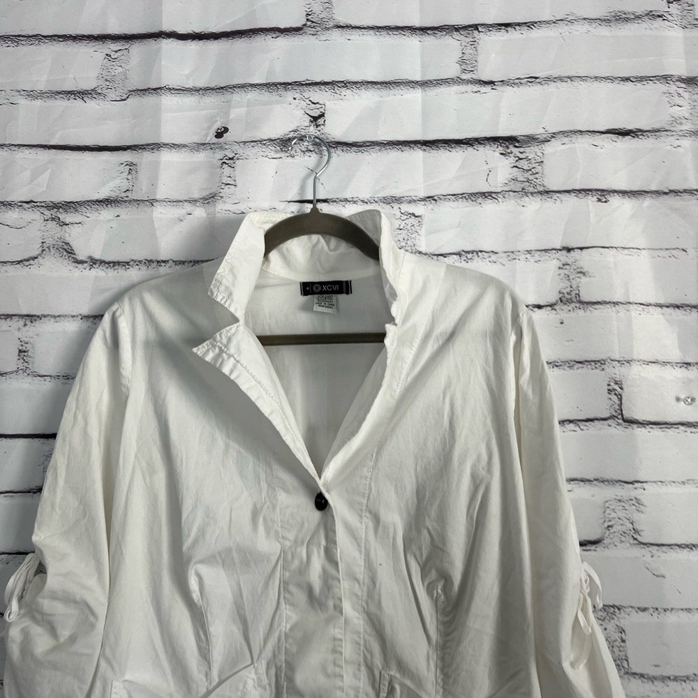 XCVI White Lightweight Button Front Jacket Women’s S Ruched Pockets Cropped - Picture 6 of 14